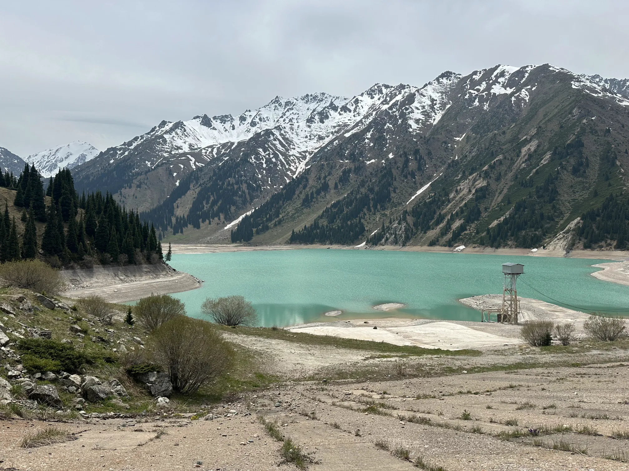 Big Almaty Lake with mountains landscape