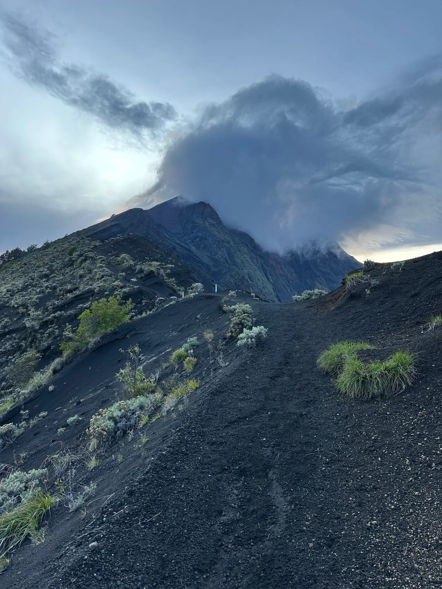 Rinjani peak shrouded in clouds