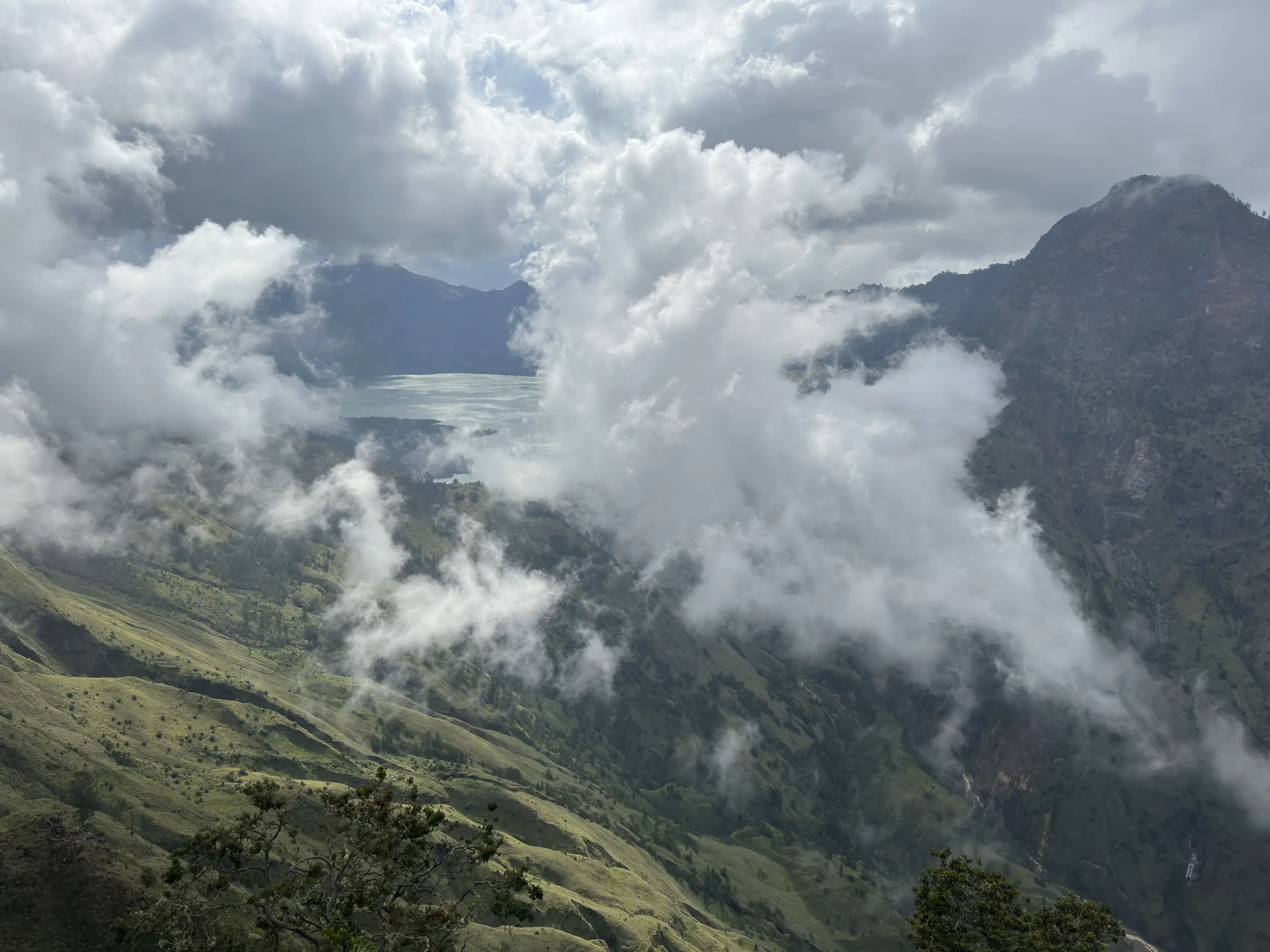 Rinjani crater view through the clouds