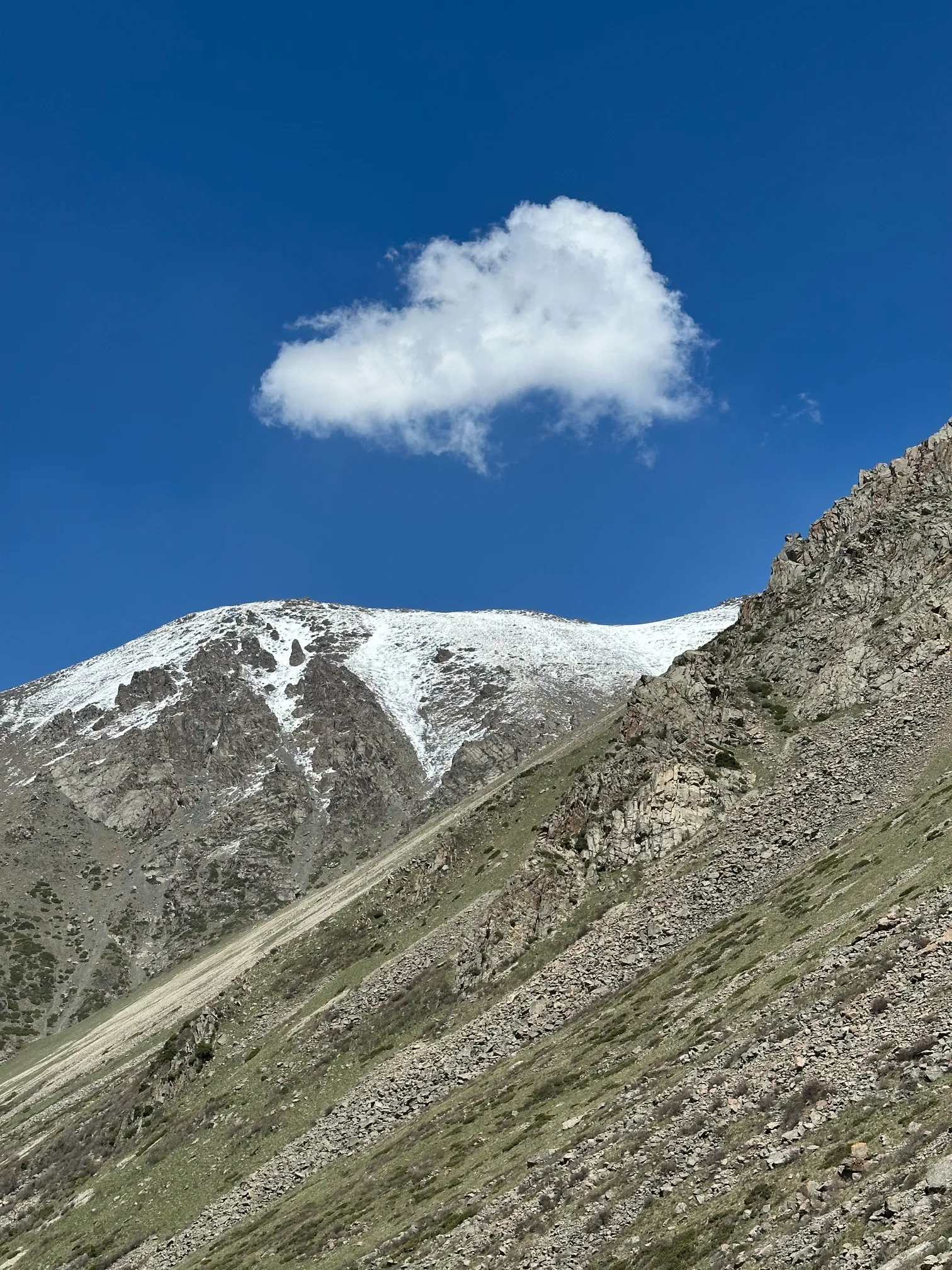 A single cloud above a mountain