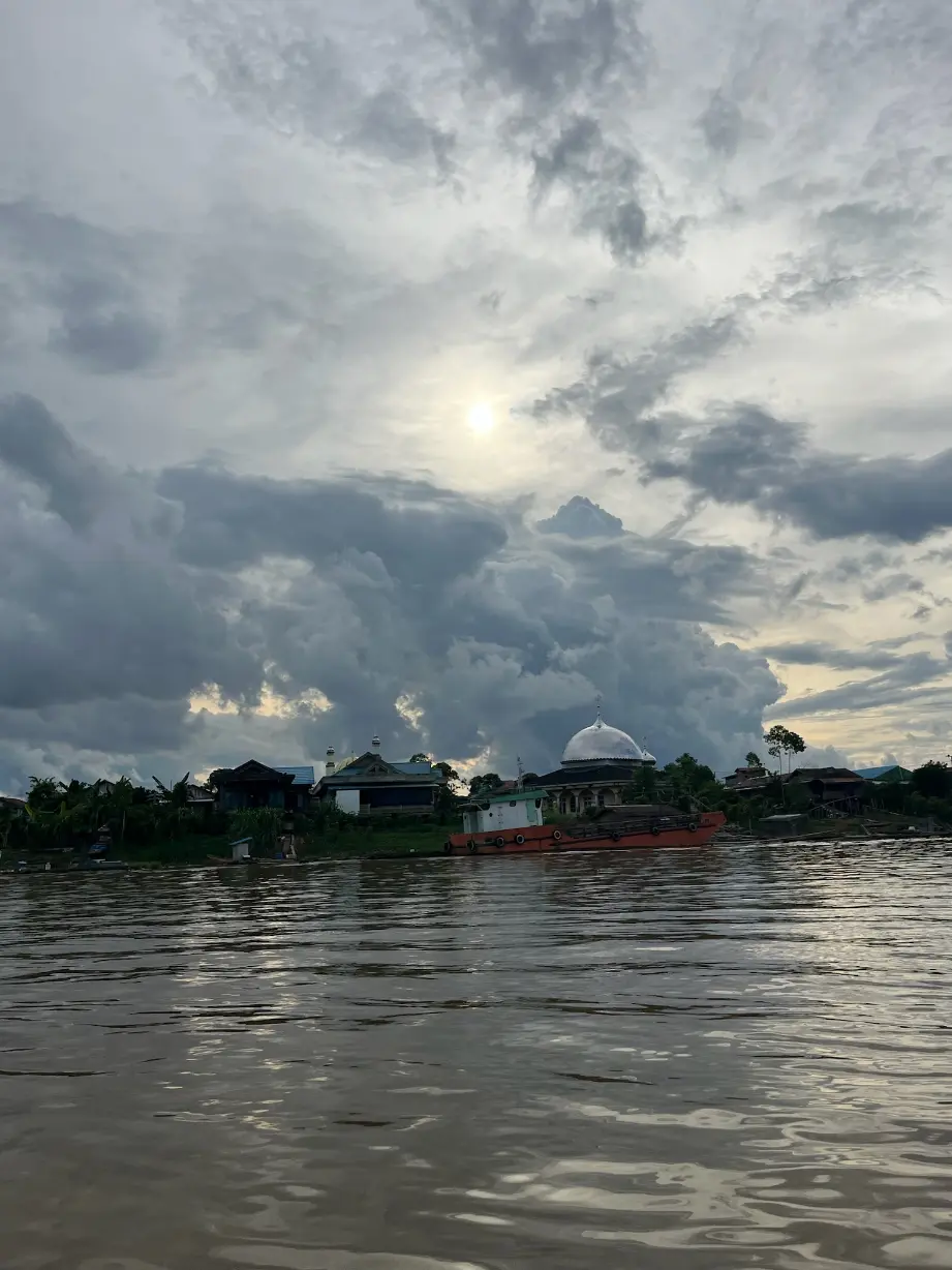 Mahakam river village with mosque