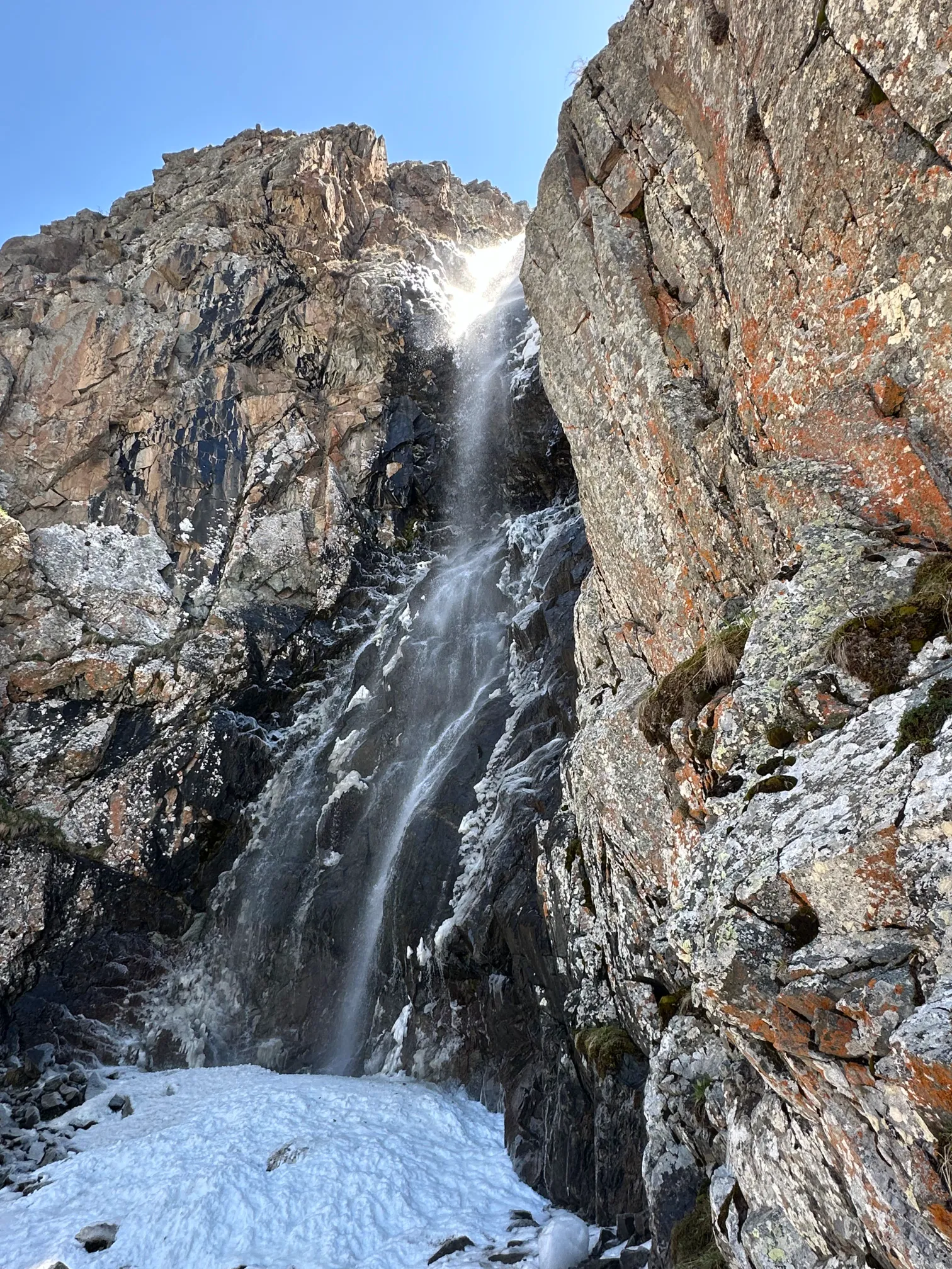Ala Archa National Park waterfall with snow