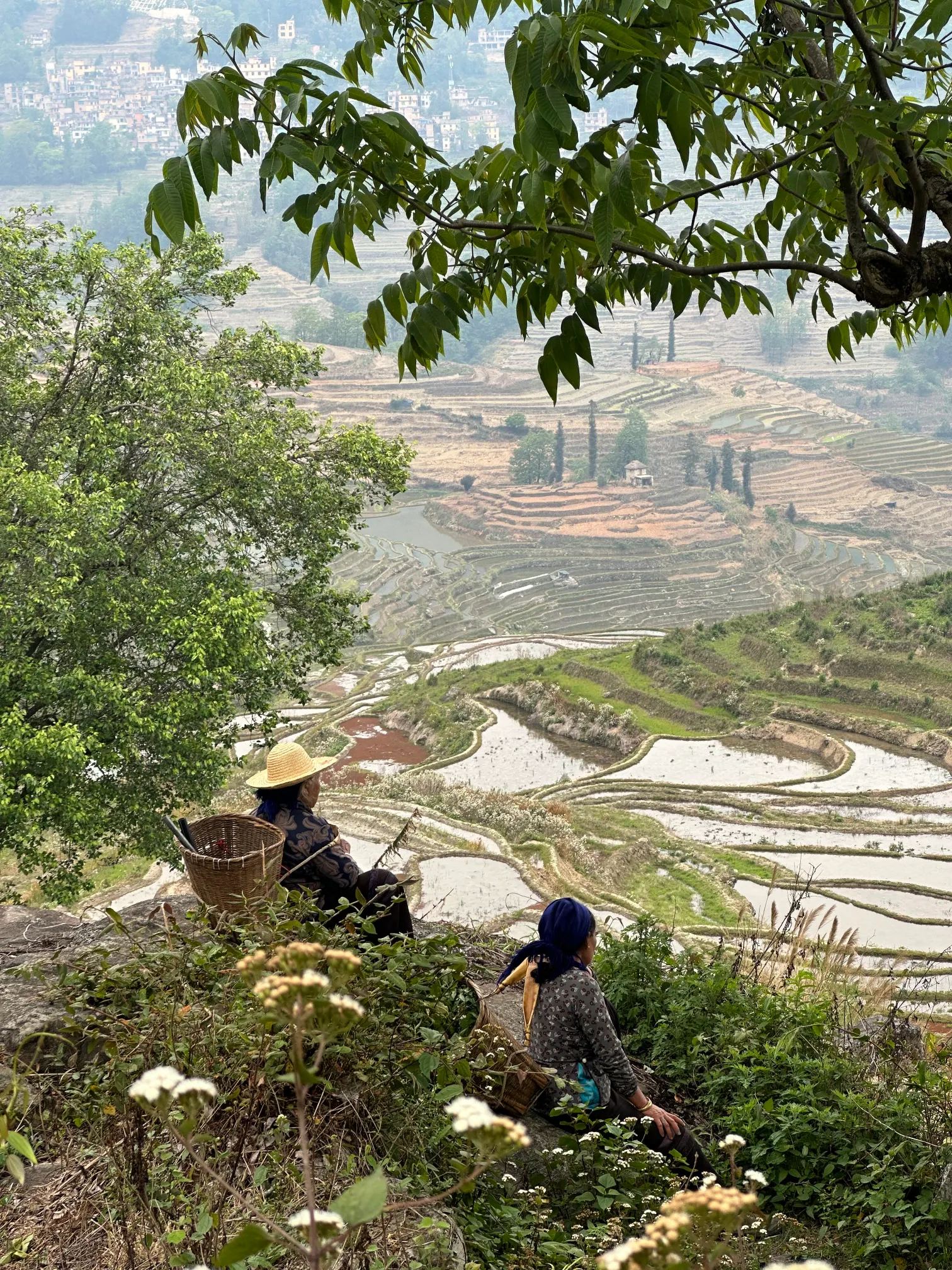 Woman resting in the mountains